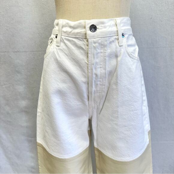 Agolde Pieced Pinch Waist 90's White Denim & Cream Leather Jeans size 29 - Picture 6 of 16